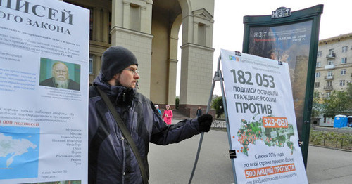 Участник пикета. Волгоград, 22 октября 2016 г. Фото Татьяны Филимоновой для "Кавказского узла"