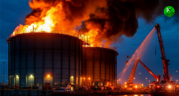 Пожар на нефтебазе. Иллюстрация создана "Кавказским узлом" при помощи ИИ в программе Copilot Пожар на нефтебазе. Иллюстрация создана "Кавказским узлом" при помощи ИИ в программе Copilot